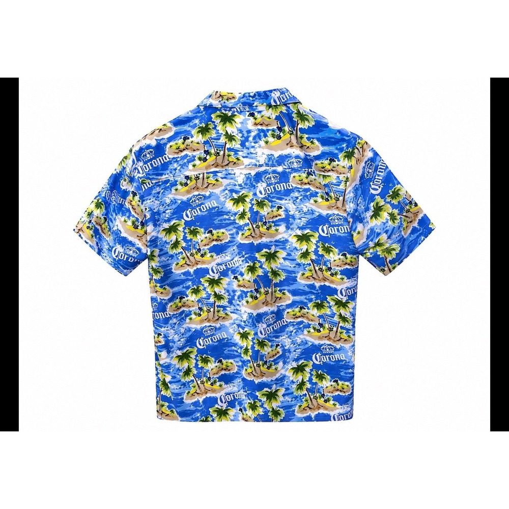 Corona Extra Tropical Island Button-Up Hawaiian Shirt Mens M Palm Trees Beer - Picture 5 of 5